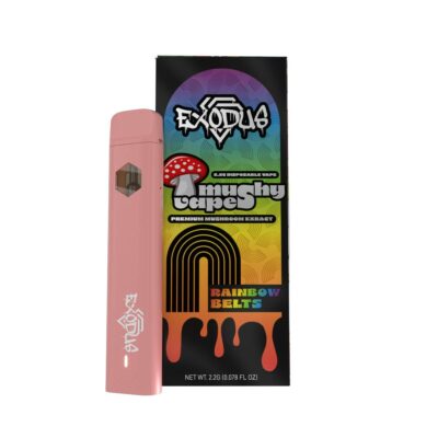A pink Exodus Amanita Multiplex Mushroom Disposable Vape 2.2g with a pink box, designed to resemble the Amanita Multiplex mushroom from the Exodus collection.