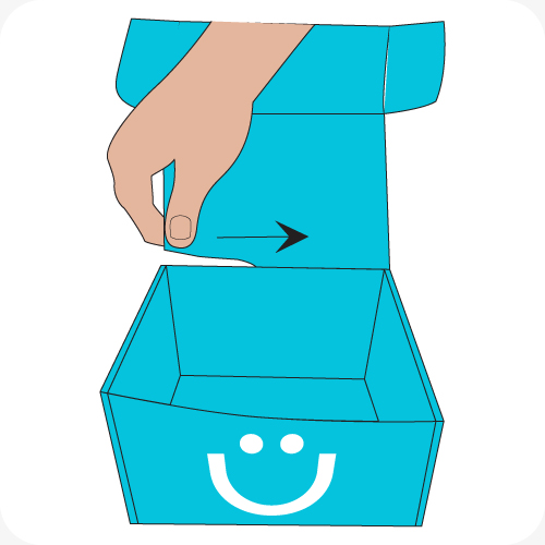a person smiling while opening a blue box containing an advanced mycology shrüm - all-in-one mushroom grow bag.