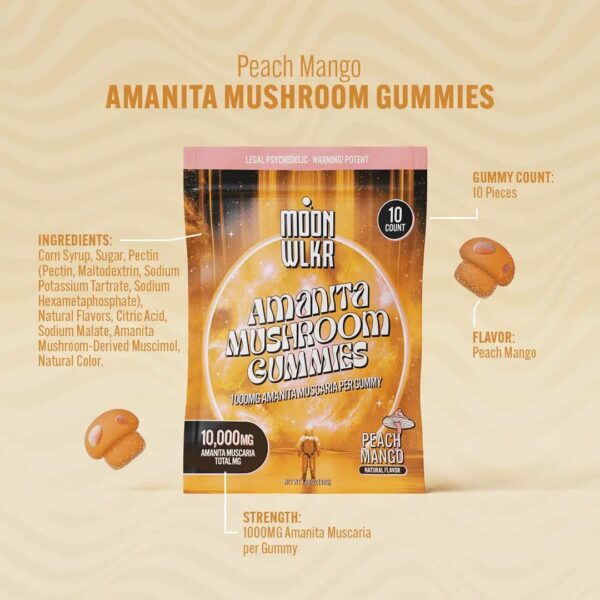 moonwlkr amanita muscaria mushroom gummies 10pc peach mango