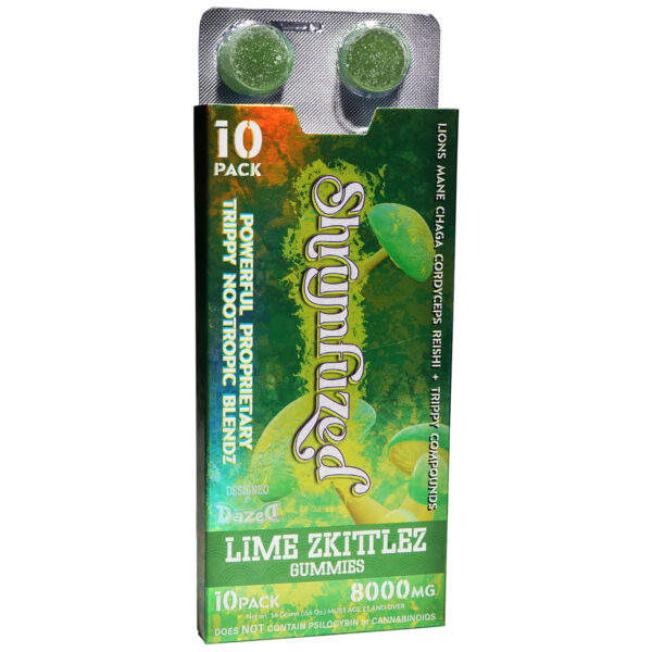 shrumfuzed nootropic trippy psychedelic mushroom gummies 10pc - a package of gummy candy infused with powerful brain-boosting properties.