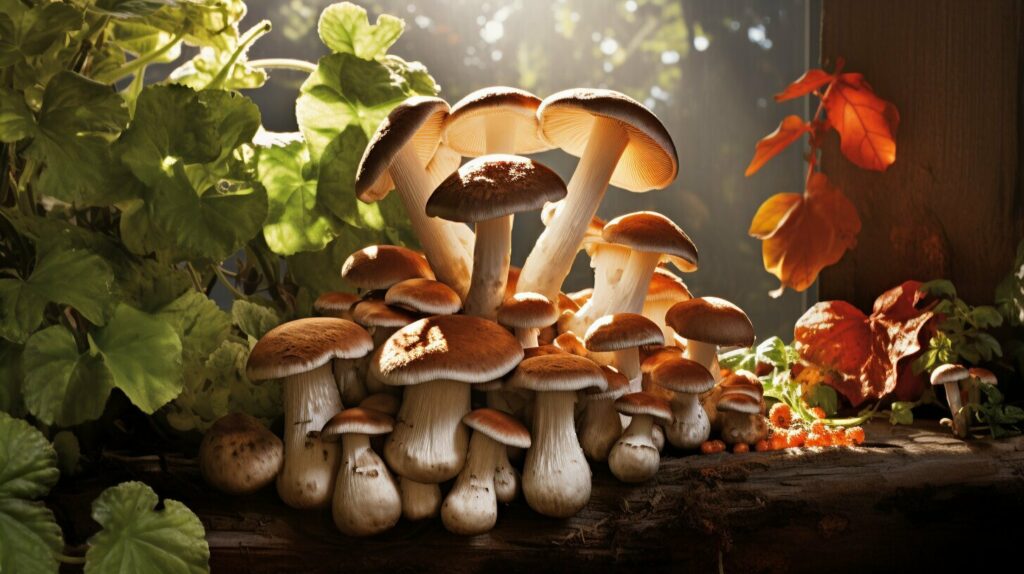 shiitake and oyster mushrooms