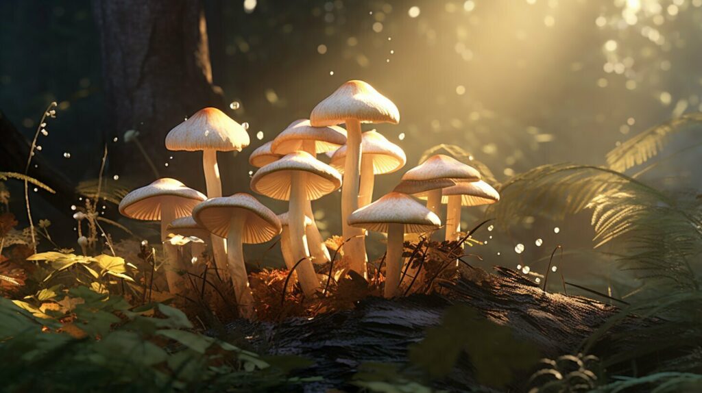 wild mushrooms in a yard