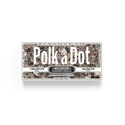 A box of Polk A Dot x Urb Mushroom Chocolate Bars 10000mg 20pc on a white background.