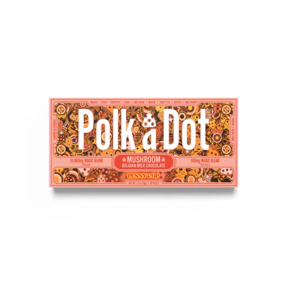 a box of polk a dot x urb mushroom chocolate bars 10000mg 20pc.