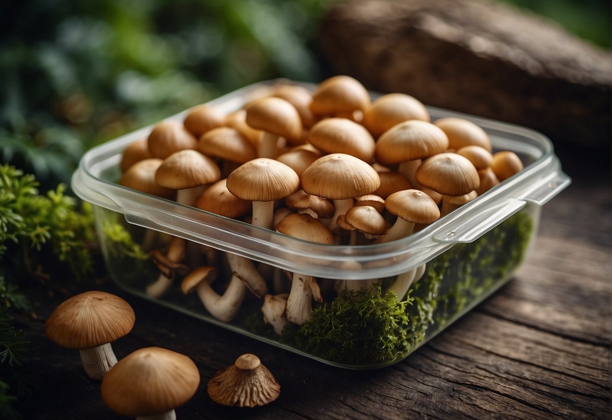 fresh mushrooms in a box
