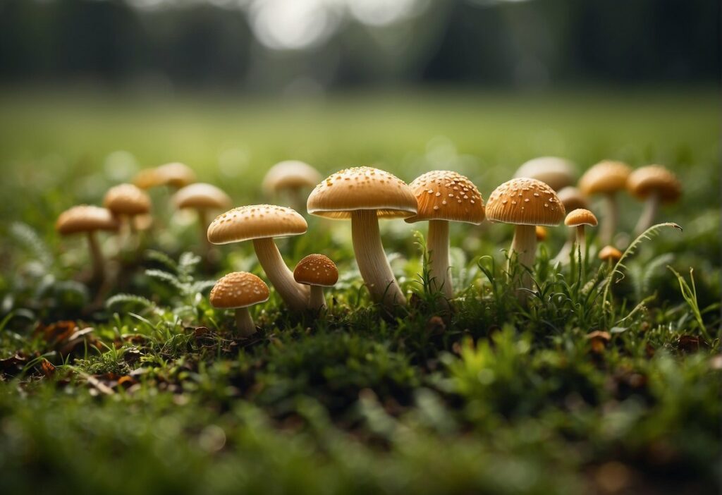 common species of mushrooms in the grass, with identification pictures available