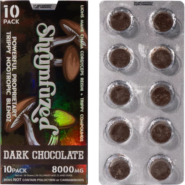 shrumfuzed nootropic trippy psychedelic mushroom chocolate 10pc dark chocolate.