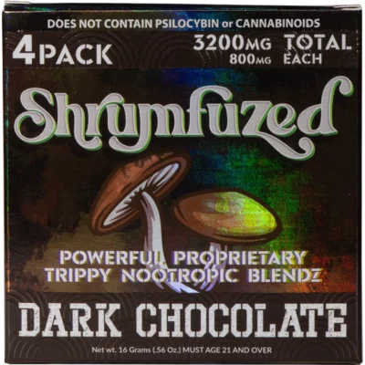 shrumfuzed nootropic trippy psychedelic mushroom chocolate 4pc dark chocolate.