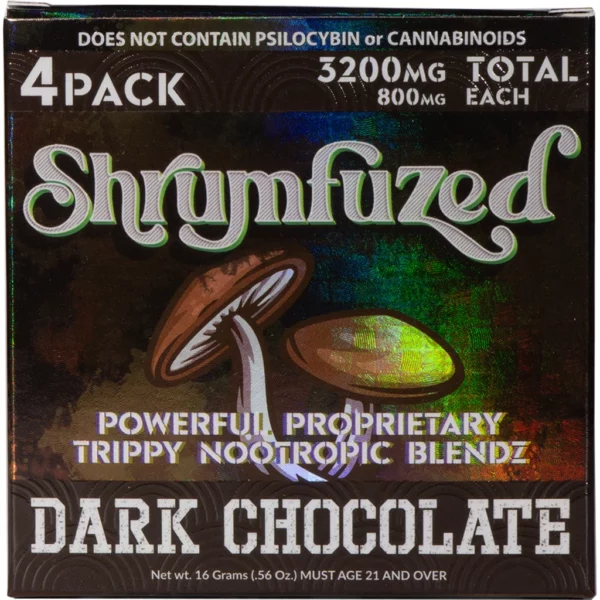 shrumfuzed nootropic trippy psychedelic mushroom chocolate 4pc dark chocolate crunch.