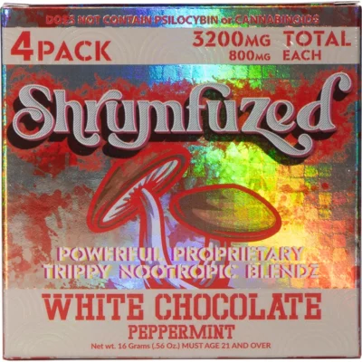shrumfuzed nootropic trippy psychedelic mushroom chocolate 4pc white chocolate peppermint.